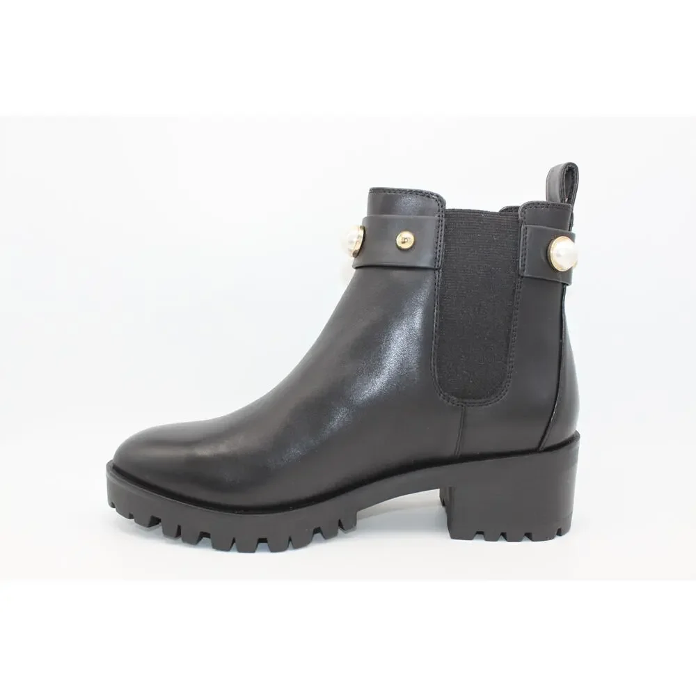 NWT Karl Lagerfeld Paris Pola Black Smooth Calf Lea Gold Pearl Boots Size 7.5M - Picture 5 of 13